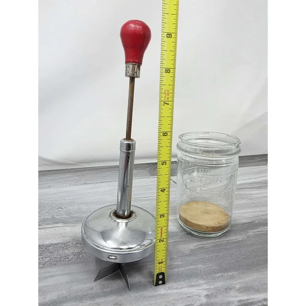 Vintage 1950s MCM Hazel Atlas Glass and Red Metal Hand Chopper Nuts Veggies‎